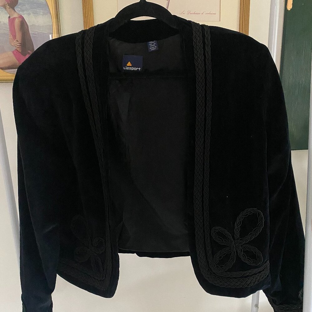 Bohemian Black Velvet Bolera Cropped Jacket with Braided Embellishments